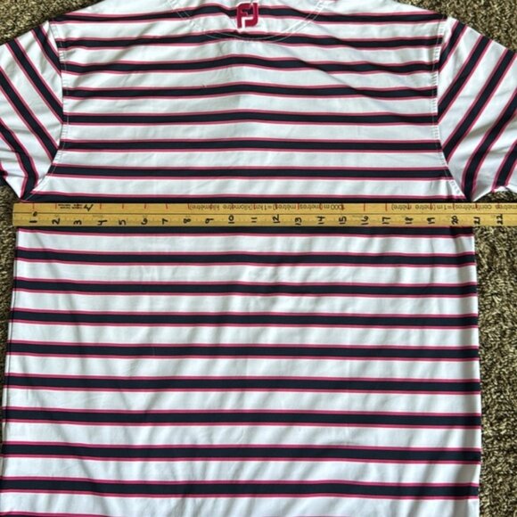 Footjoy Polo Shirt Mens Medium White Blue Performance Golf Wicking Spandex - Picture 10 of 10